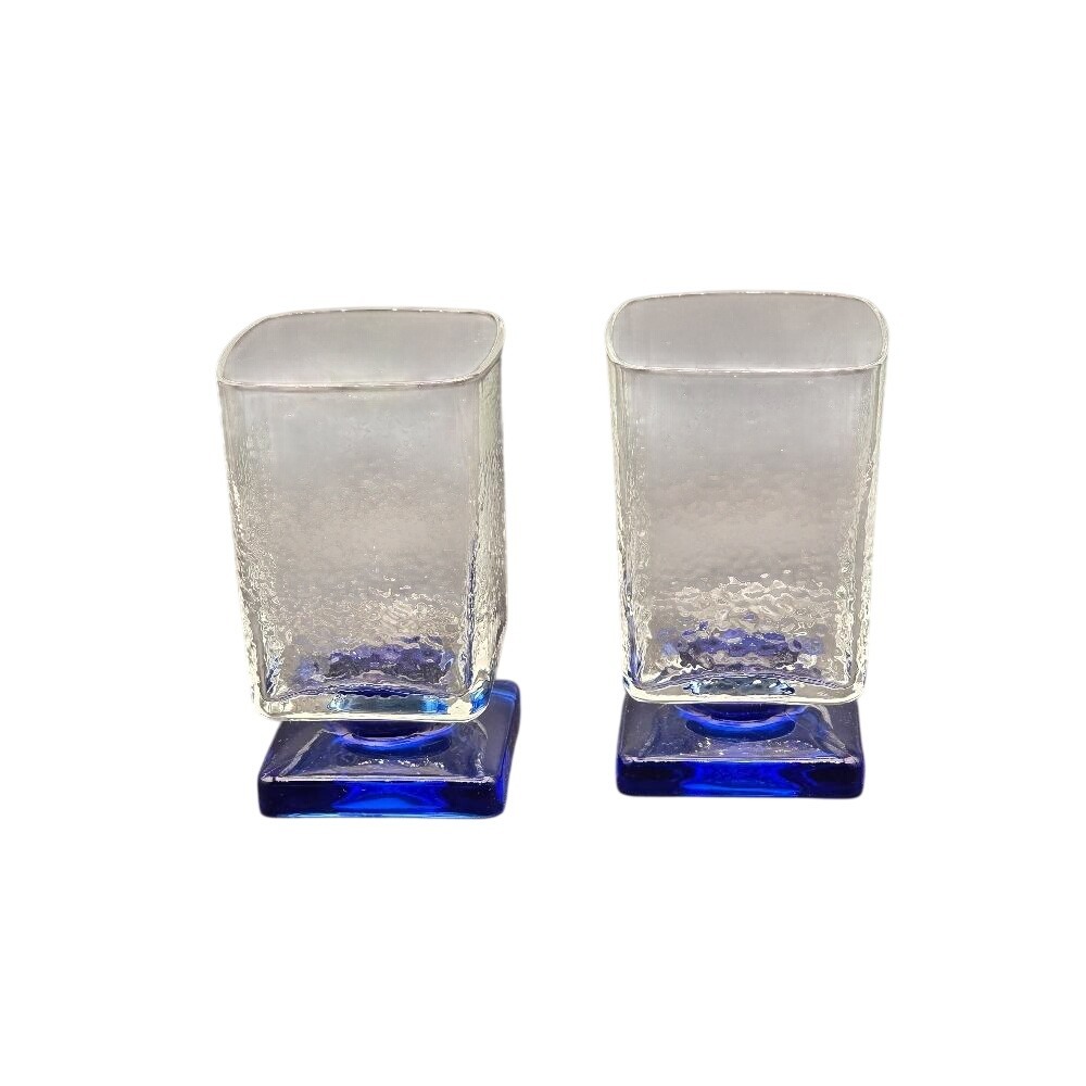 Bormioli Rocco Cobalt Blue Square Pedestal Textured Cocktail Glasses Set of 2